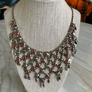 Beautiful tribal silver tone bib necklace